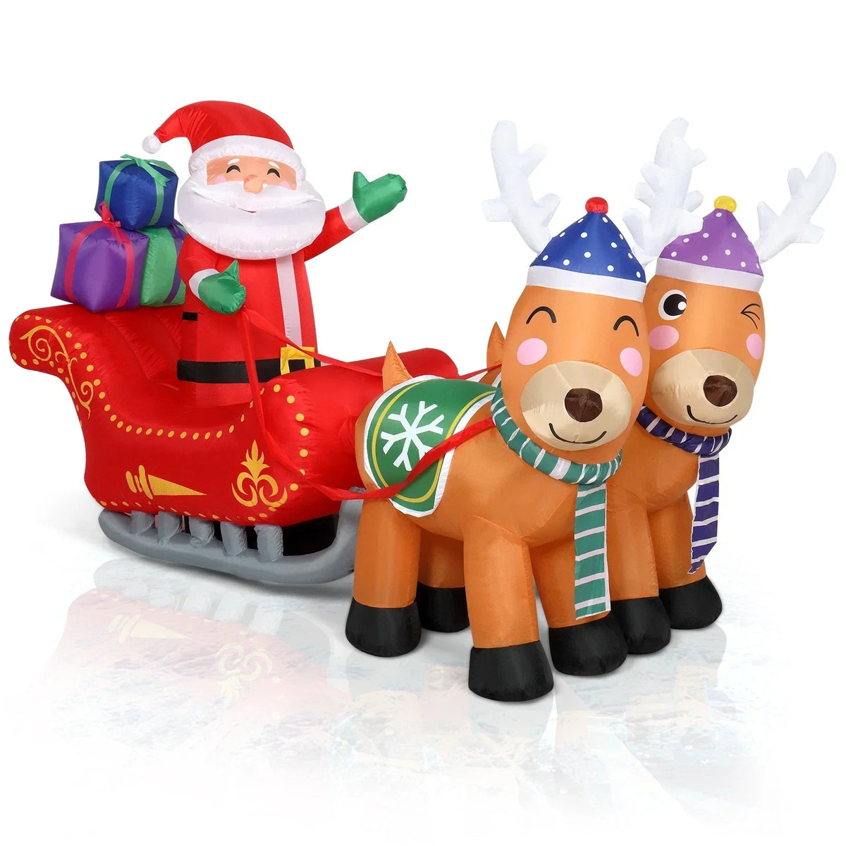 7FT Christmas Inflatable Santa Claus Sledge Sleigh Reindeer Blow Up Xmas Garden — on a clean white background
