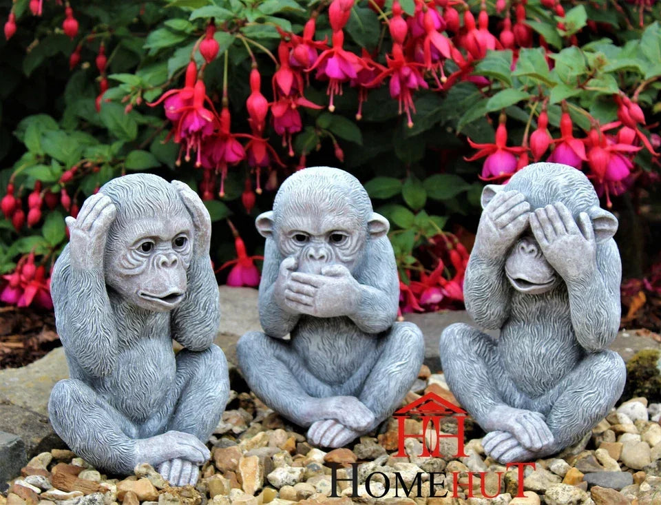 3 Wise Monkey Garden Ornaments See, Speak, Hear No Evil Monkey — alternate product view 2