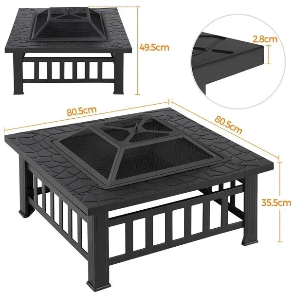 Large Fire Pit BBQ Outdoor Iron Grill Square Garden Table Patio Log Burner Stove — alternate product view 7