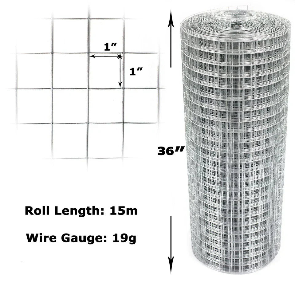 Galvanised Welded Wire Mesh 1"x1" Fence Aviary Rabbit Hutch Chicken Run Coop Pet — on a clean white background
