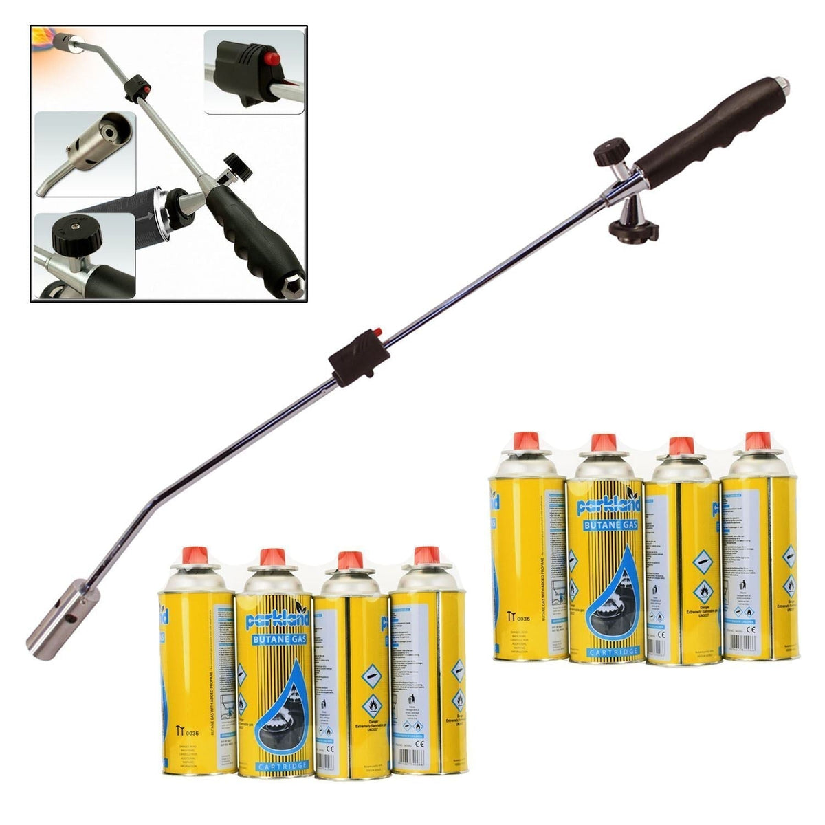 Gas Burner Blaster Weed Wand Blowtorch Garden Torch Weeds Killer & Gas Refills — Weed Wand + 8 Refills — product view