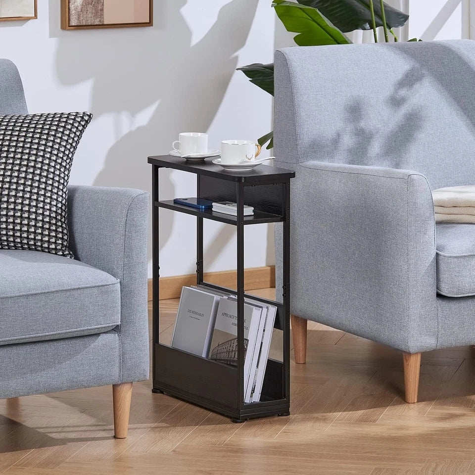 Vintage Narrow Side Table with Storage Shelf, 3 Tier Slim End Table Modern Sofa — alternate product view 2