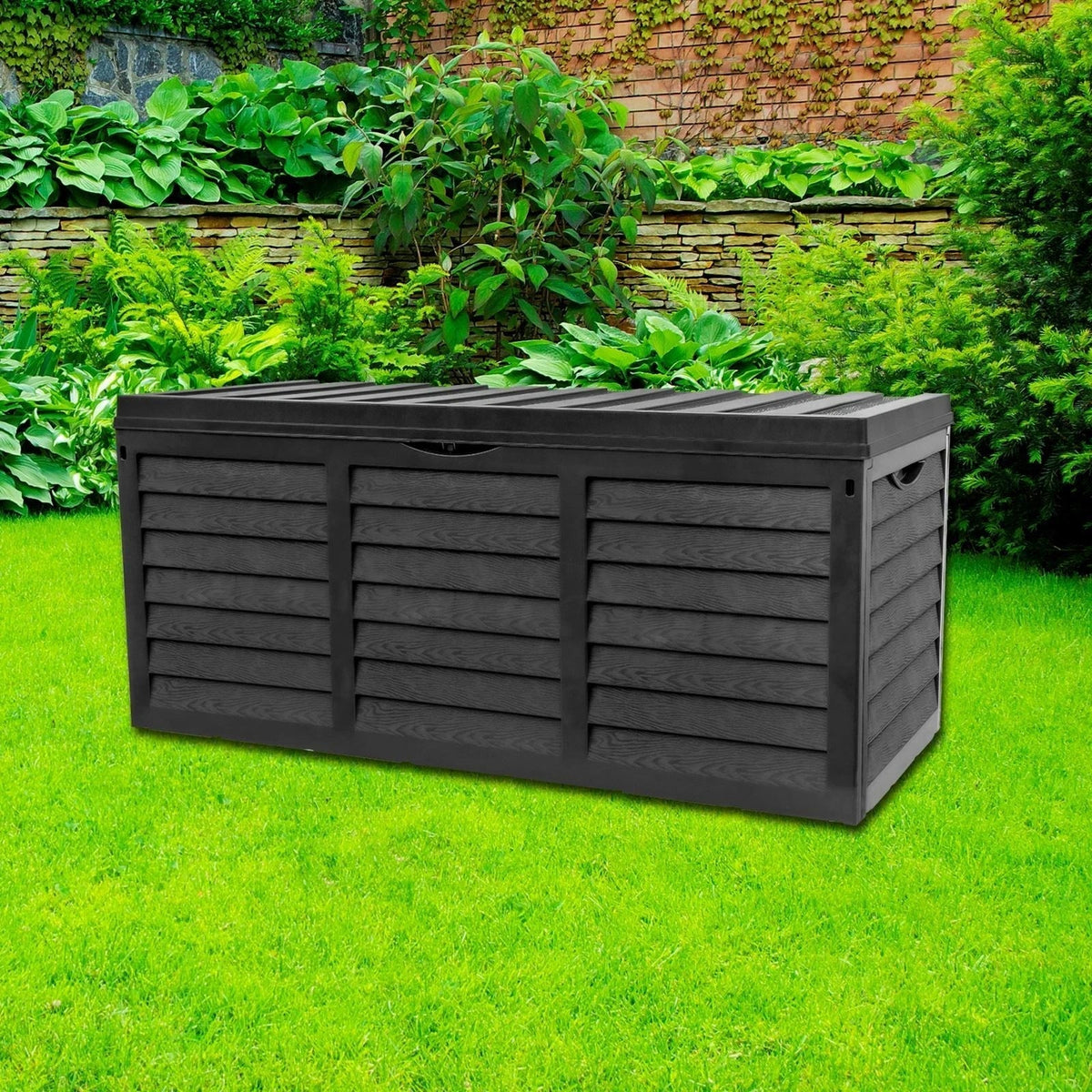Black 320L Plastic Storage Box Garden Outdoor Shed Utility Cushion Chest Truck — alternate product view 3