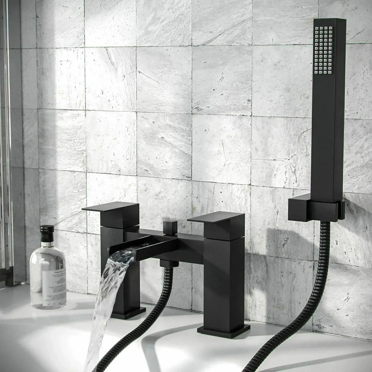 Bathroom Modern Waterfall Black Basin Sink Mono Square Mixer Tap Filler Waste — alternate product view 15