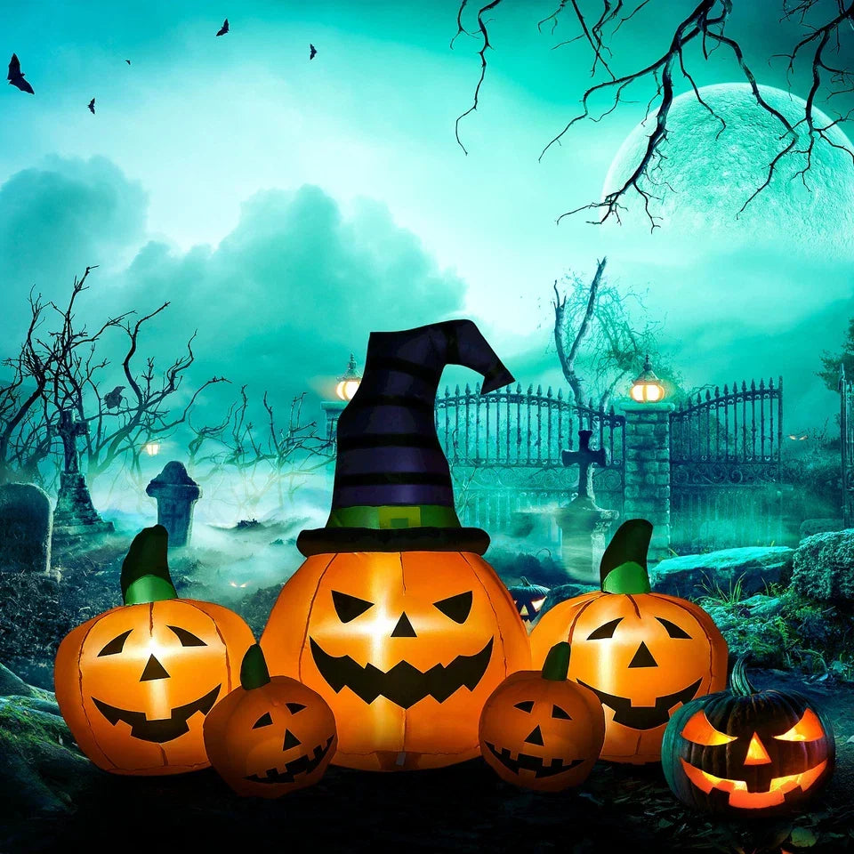 6ft Inflatable Halloween Large Pumpkin in Hat w/ Four Small Pumpkin LED — alternate product view 5