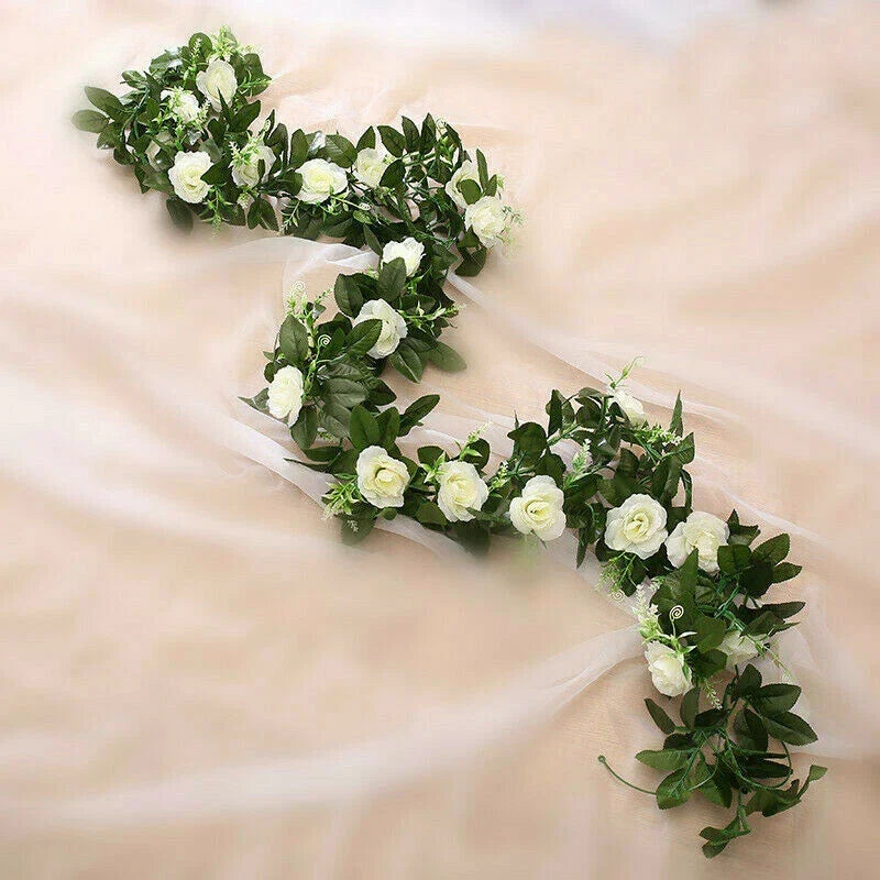 2.5m Artificial Flower Silk Rose Leaf Garland Vine Ivy Home Wedding Garden — Ivory — product view