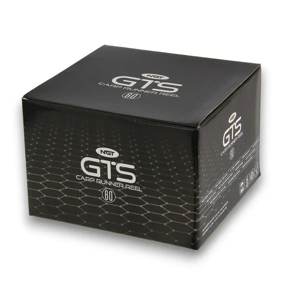 2 x NGT Carp Fishing Reel GTS 60 Bait Runner Freespool with 15lb Line Matt Black — on a clean white background