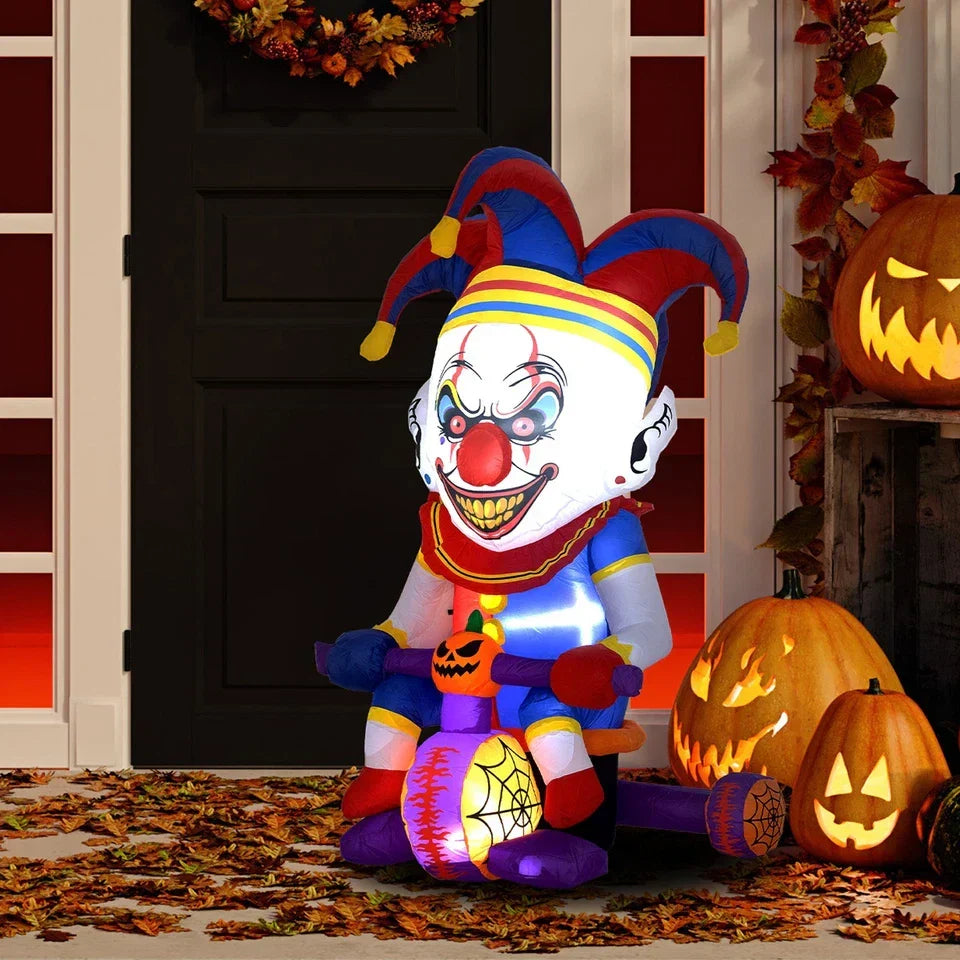 4ft Blow Up Halloween Inflatable Clown on Bicycle with 3 Built-in LED Lights — alternate product view 3