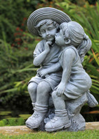 Garden Ornaments Boy & Girl Loving Kissing Cherub Statue Grey — alternate product view 6
