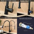 Matt Black Monobloc Kitchen Sink Mixer Tap with Pull Out Hose Spray Single Lever — alternate product view 7