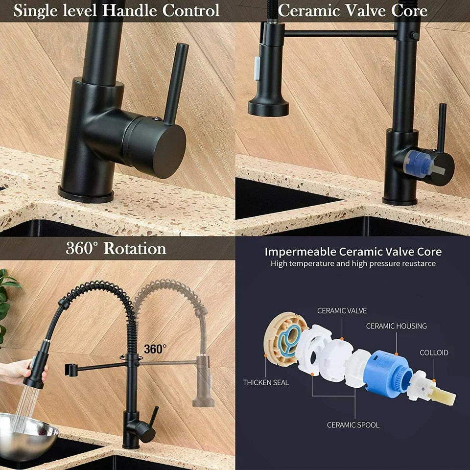 Matt Black Monobloc Kitchen Sink Mixer Tap with Pull Out Hose Spray Single Lever — alternate product view 7