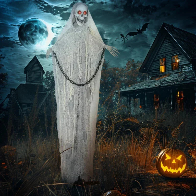 6' Halloween Animated Grim Reaper Skeleton, Glowing Eyes — alternate product view 7