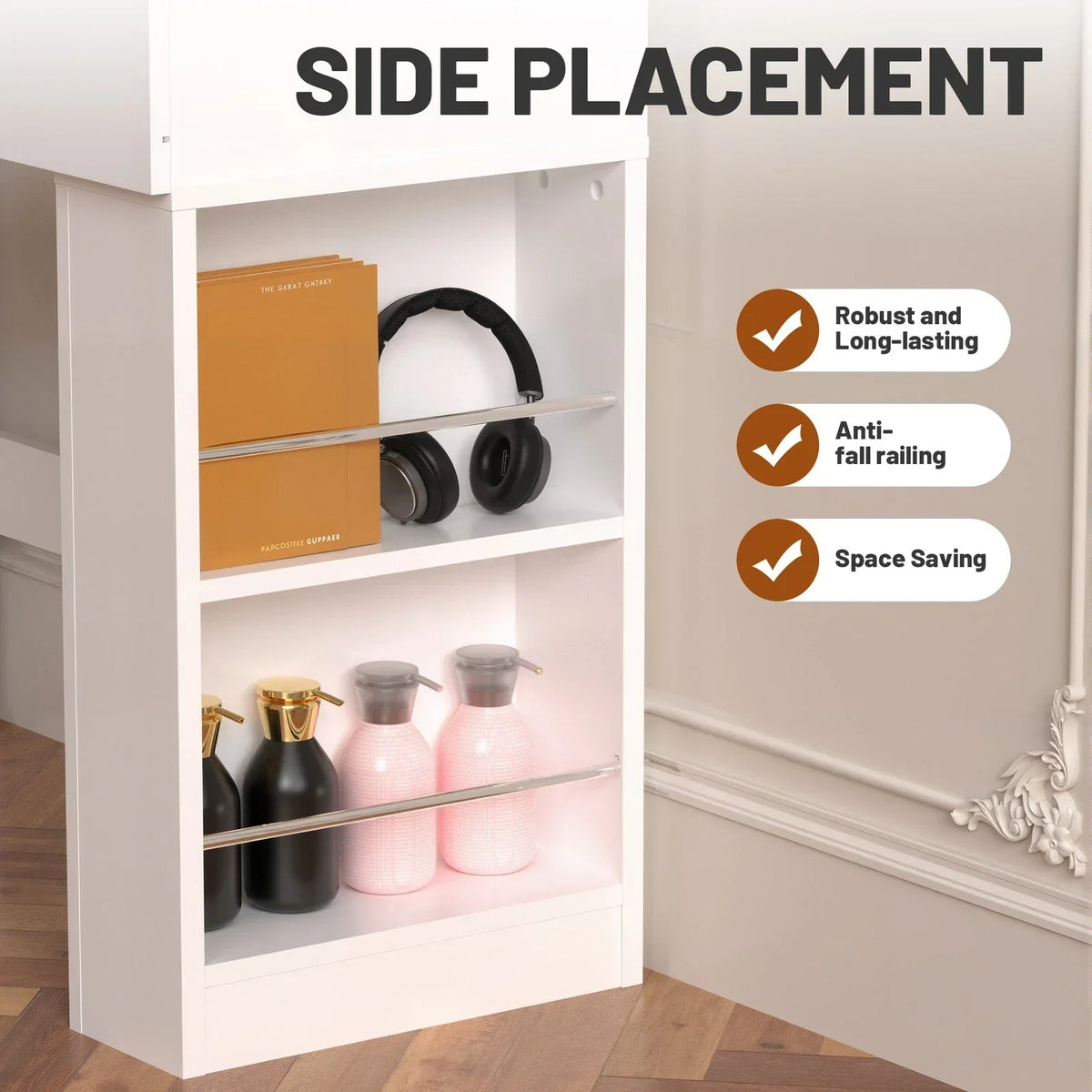 Dressing Table Makeup Desk Vanity Desk With 2 Drawers & LED Mirror & 4 Shelves — alternate product view 8