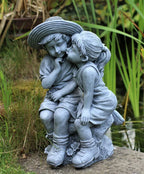 Garden Ornaments Boy & Girl Loving Kissing Cherub Statue Grey — alternate product view 5