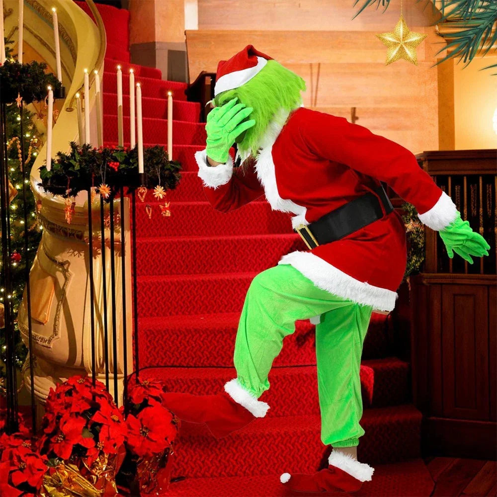 Adult Santa Grinch Costume Xmas Cosplay Men Christmas Santa Fancy Dress Full Set — alternate product view 9