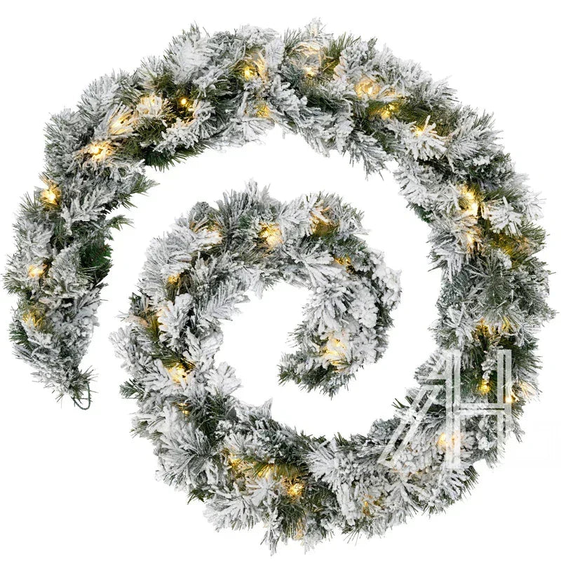 9Ft Christmas LED Pre Lit Garland Snow Flocked Artificial Wreath Xmas Decora — alternate product view 6