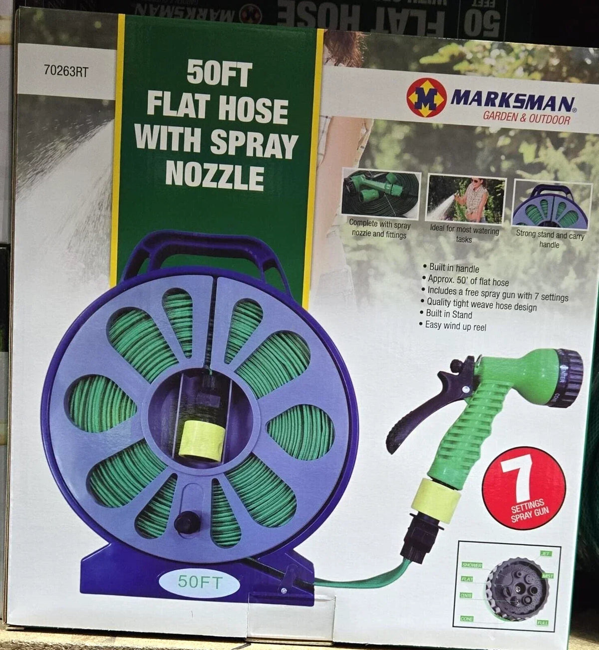 50 Feet/15 Meter Flat Hose Pipe Reel With Water Nozzle Gun Spray Garden Watering — alternate product view 4