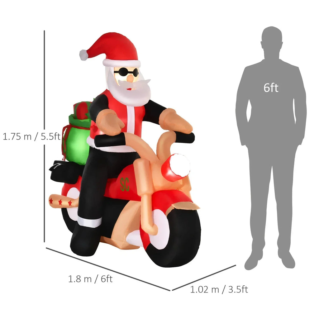 5.5ft Inflatable Santa Claus Riding Motorcycle Christmas Decoration w/ LED Light — on a clean white background