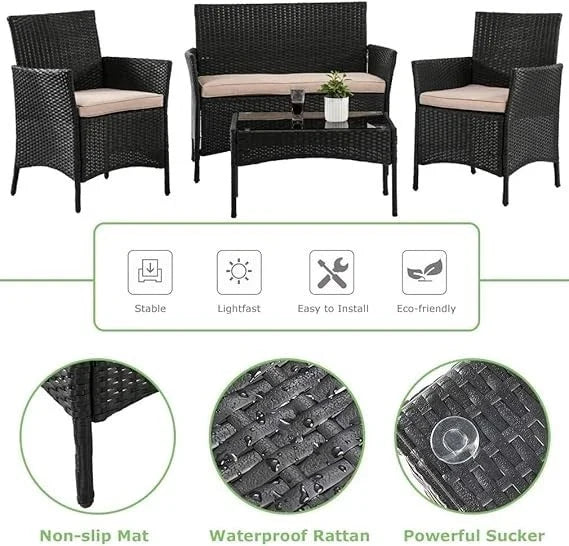 Outdoor Rattan Garden Furniture Sofa Set Patio Wicker Chairs Table 4Pieces — alternate product view 6