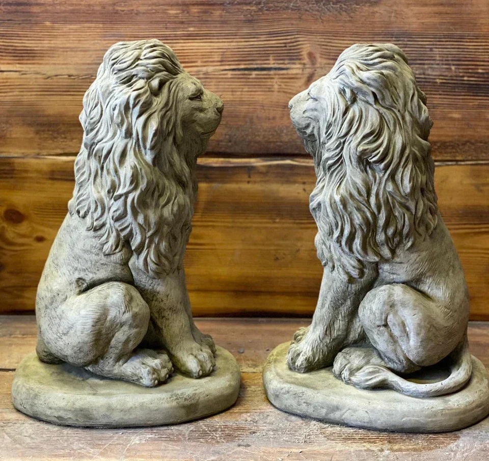 LION PAIR Stone Garden Ornament 40cm Statue — alternate product view 2