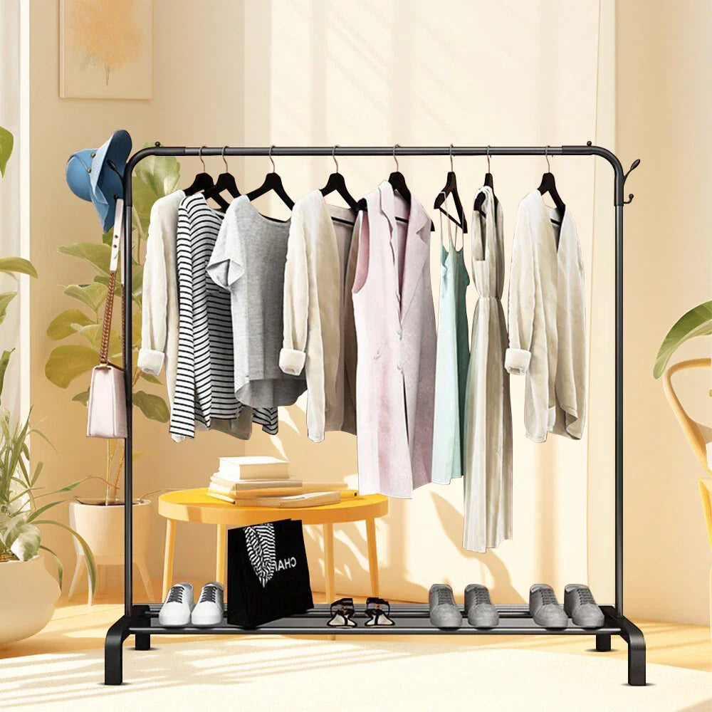 Heavy Duty Metal Clothes Rack Single Rail Garment Dress Indoor — Black — main product view