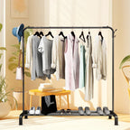 Heavy Duty Metal Clothes Rack Single Rail Garment Dress Indoor — Black — main product view