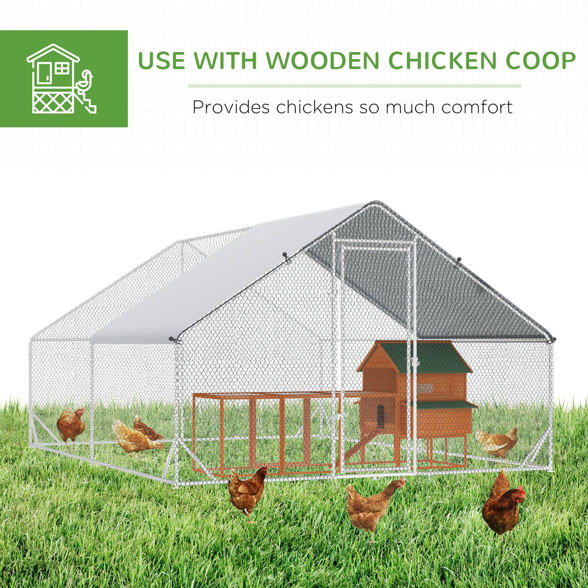 Walk In Chicken Run Galvanized Chicken Coop Hen House w/ Water-Resist Cover — alternate product view 6