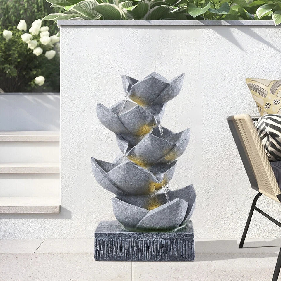 Water Feature Lotus Cascading Fountain With Solar LED Light Outdoor Garden Decor — alternate product view 4