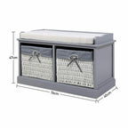Large Shoe Storage Bench with Seat Cushion And 2 Rattan Basket Organiser Hallway — on a clean white background