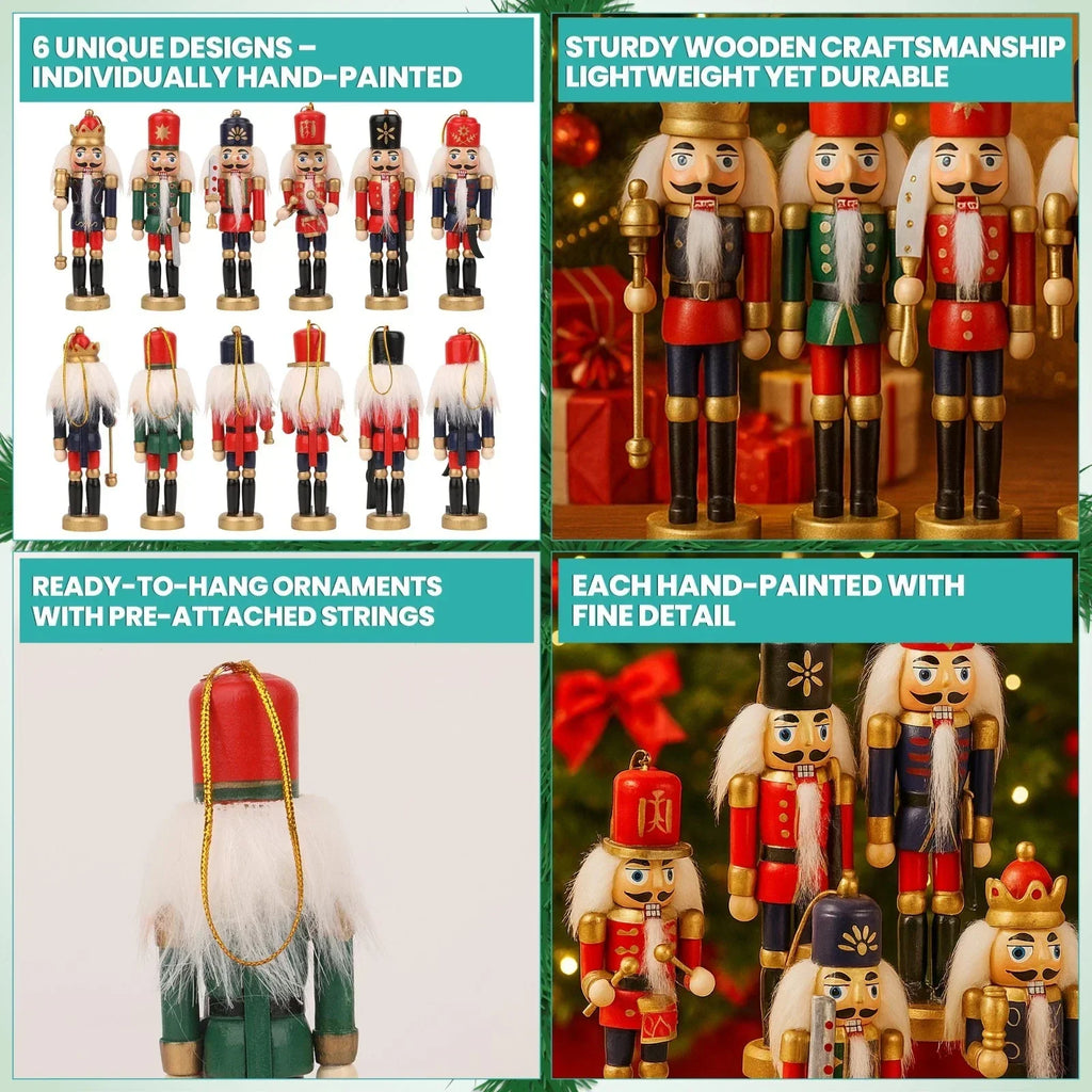 6 Pcs Nutcracker Soldiers Wooden Christmas Tree Decorations Xmas Hanging Decor — alternate product view 4