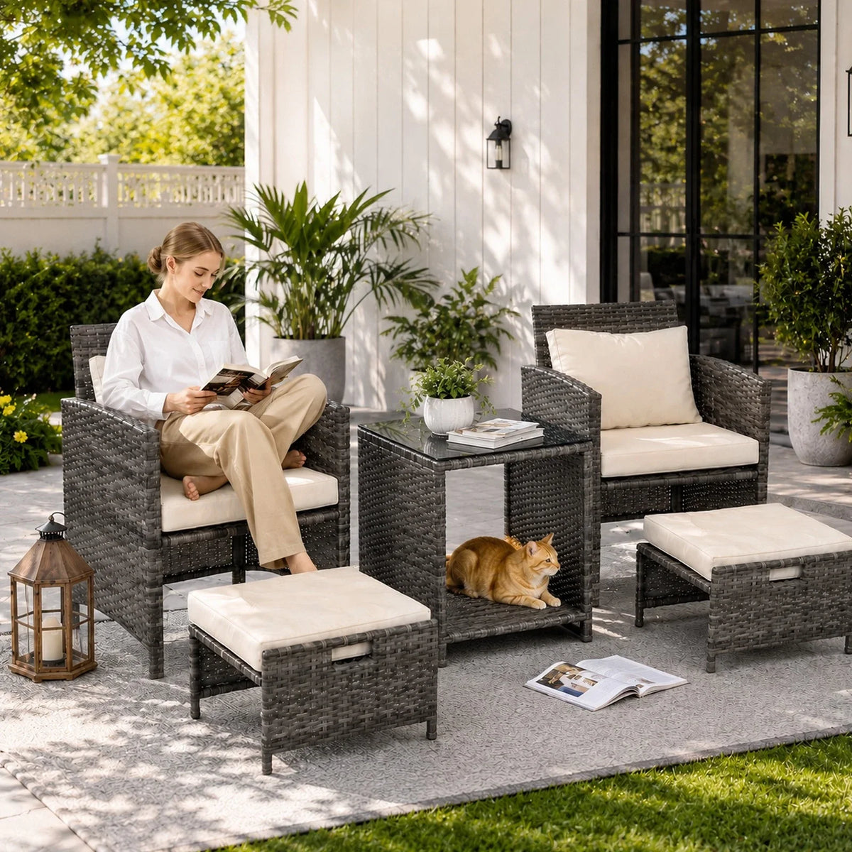 5 Piece Rattan Garden Furniture Patio Sofa Chairs Table Outdoor Conservatory Set — alternate product view 8