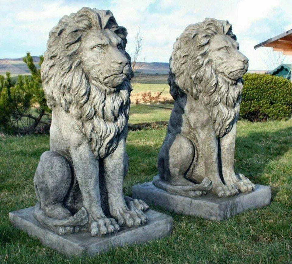 Pair Large Proud Lions Heavy Stone Cast Garden Statues by DGS UK 330KGS — alternate product view 3