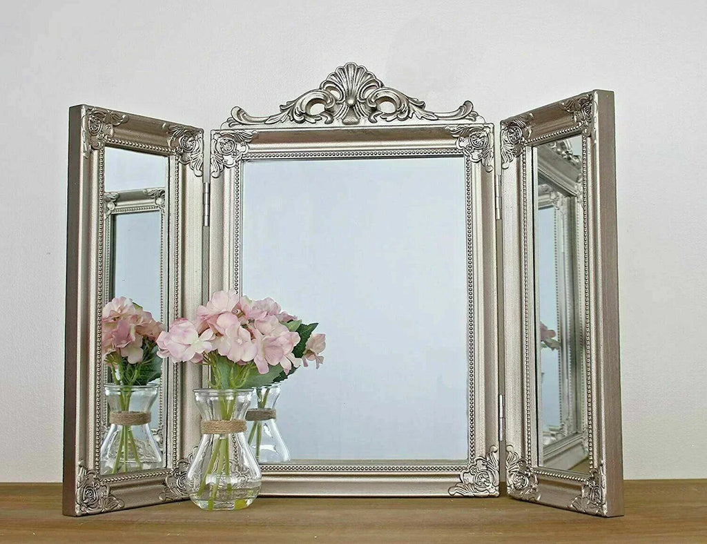 Large Dressing Table Mirror Home Decor Folding 3 Sided Tri Fold Champagne Vanity — main product view