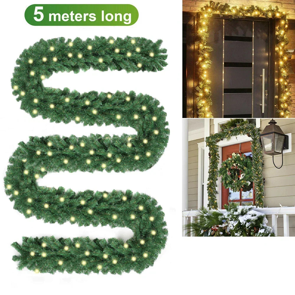 16FT Christmas Garland with LED Lights Pre Lit Stairs Home Fireplace Bushy Pine — alternate product view 9