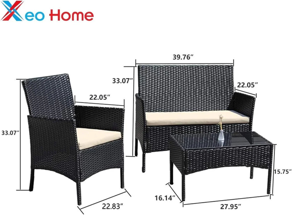 Outdoor Rattan Garden Furniture Sofa Set Patio Wicker Chairs Table 4Pieces — alternate product view 4