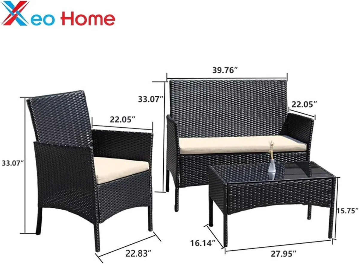 Outdoor Rattan Garden Furniture Sofa Set Patio Wicker Chairs Table 4Pieces — alternate product view 4