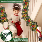 9ft Christmas Garland Snow Flocked With Lights Pinecones Berries Wreath Bushy — alternate product view 9