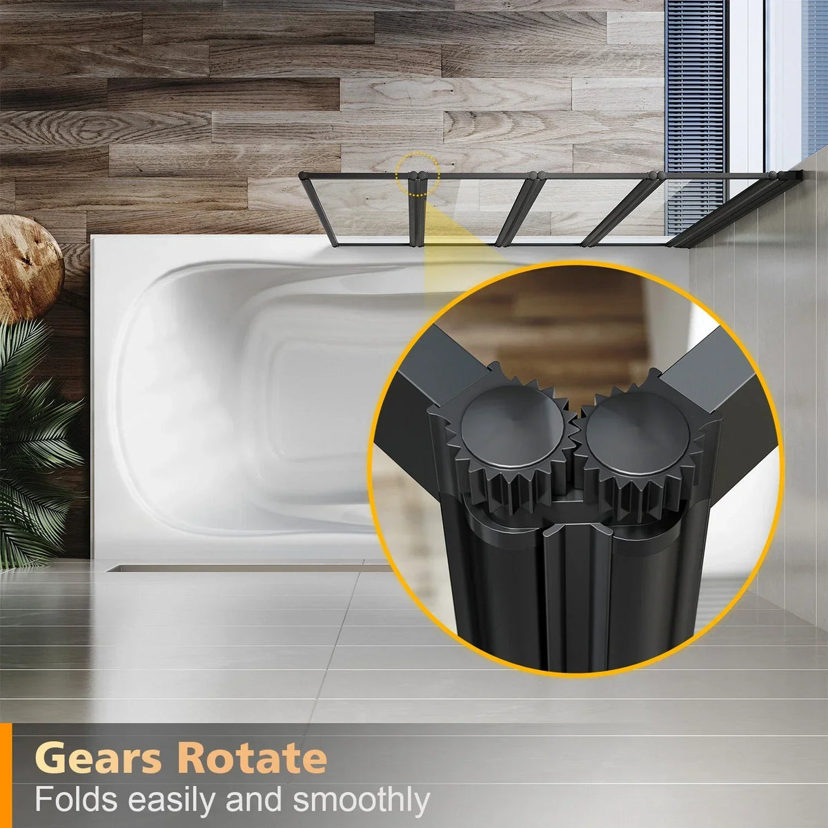 5 Folding Bath Shower Screen Black / Chrome Frame Wet Room Glass Panel 1200 x 1400mm — alternate product view 12