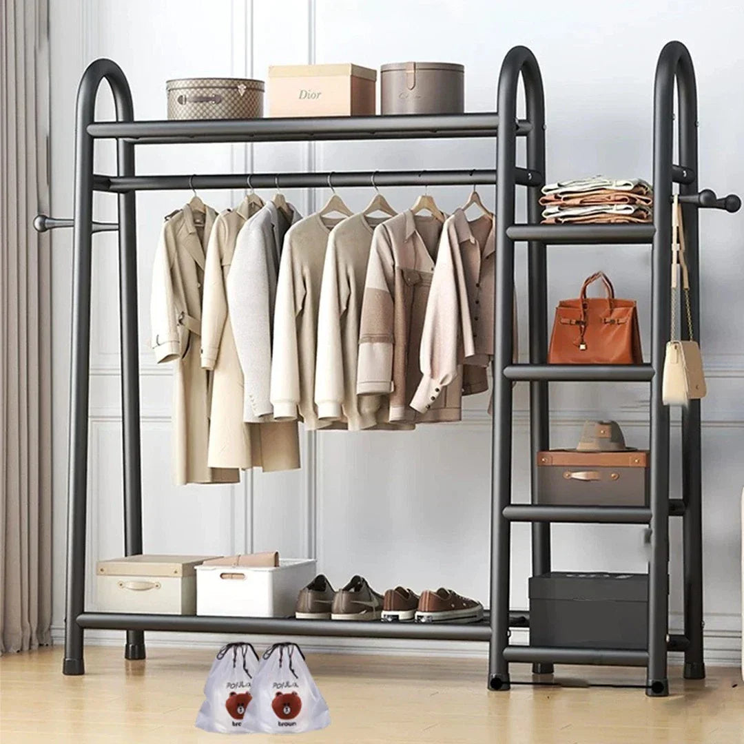 Heavy Duty Double Clothes Rail Rack Garment Hanging Stand Open Wardrobe Shelf — alternate product view 2