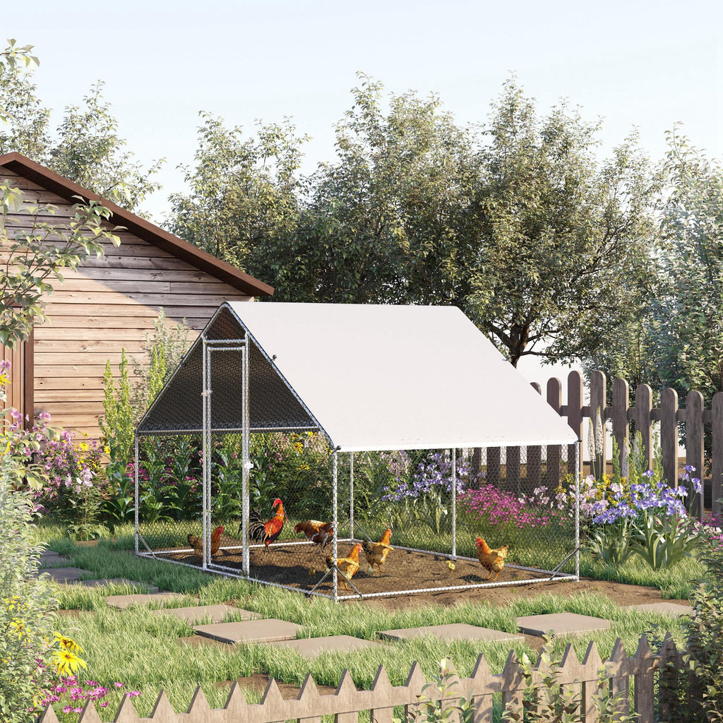 Walk In Chicken Run Galvanized Chicken Coop Hen House w/ Water-Resist Cover — 300x200x200 cm — product view