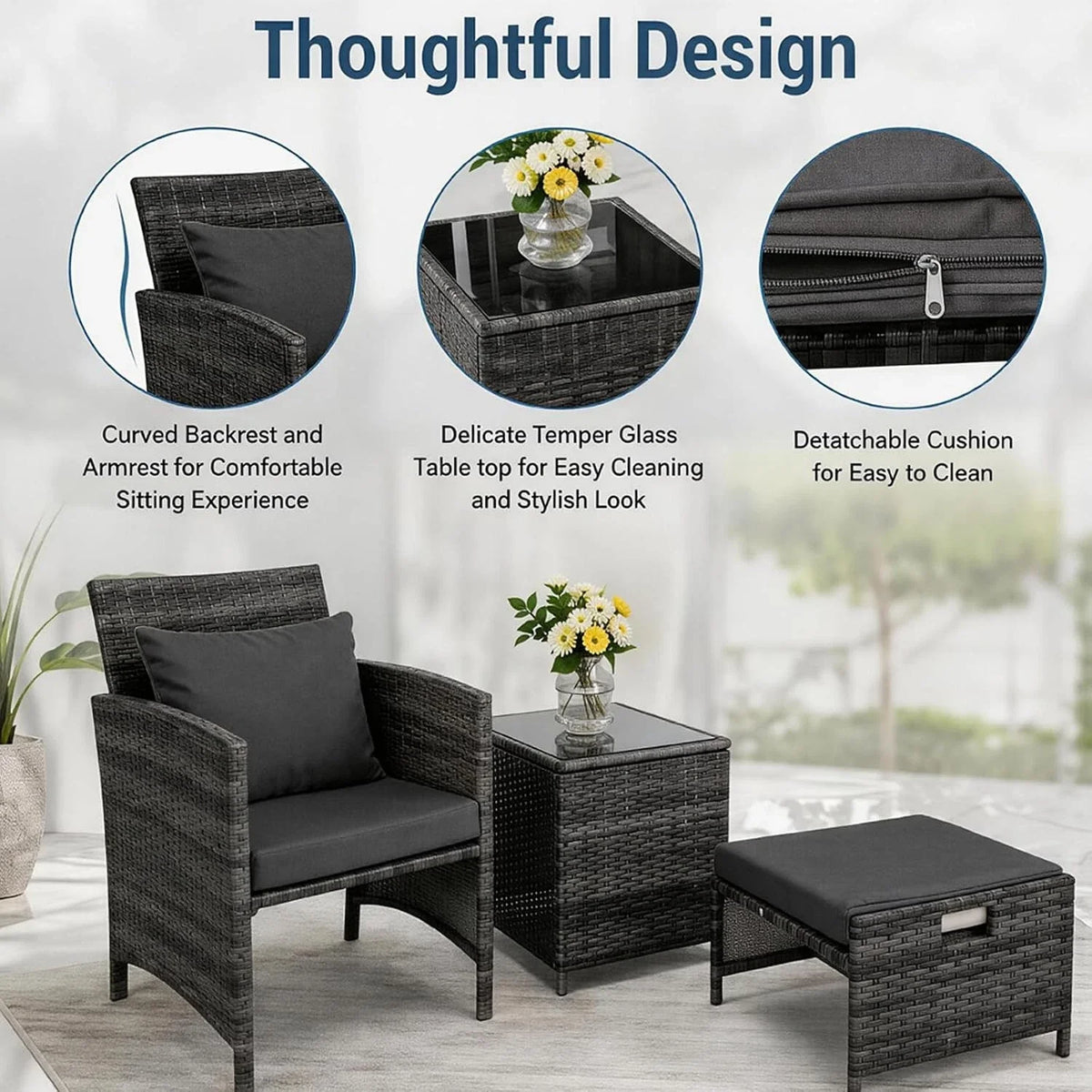 5 Piece Rattan Garden Furniture Patio Sofa Chairs Table Outdoor Conservatory Set — alternate product view 4