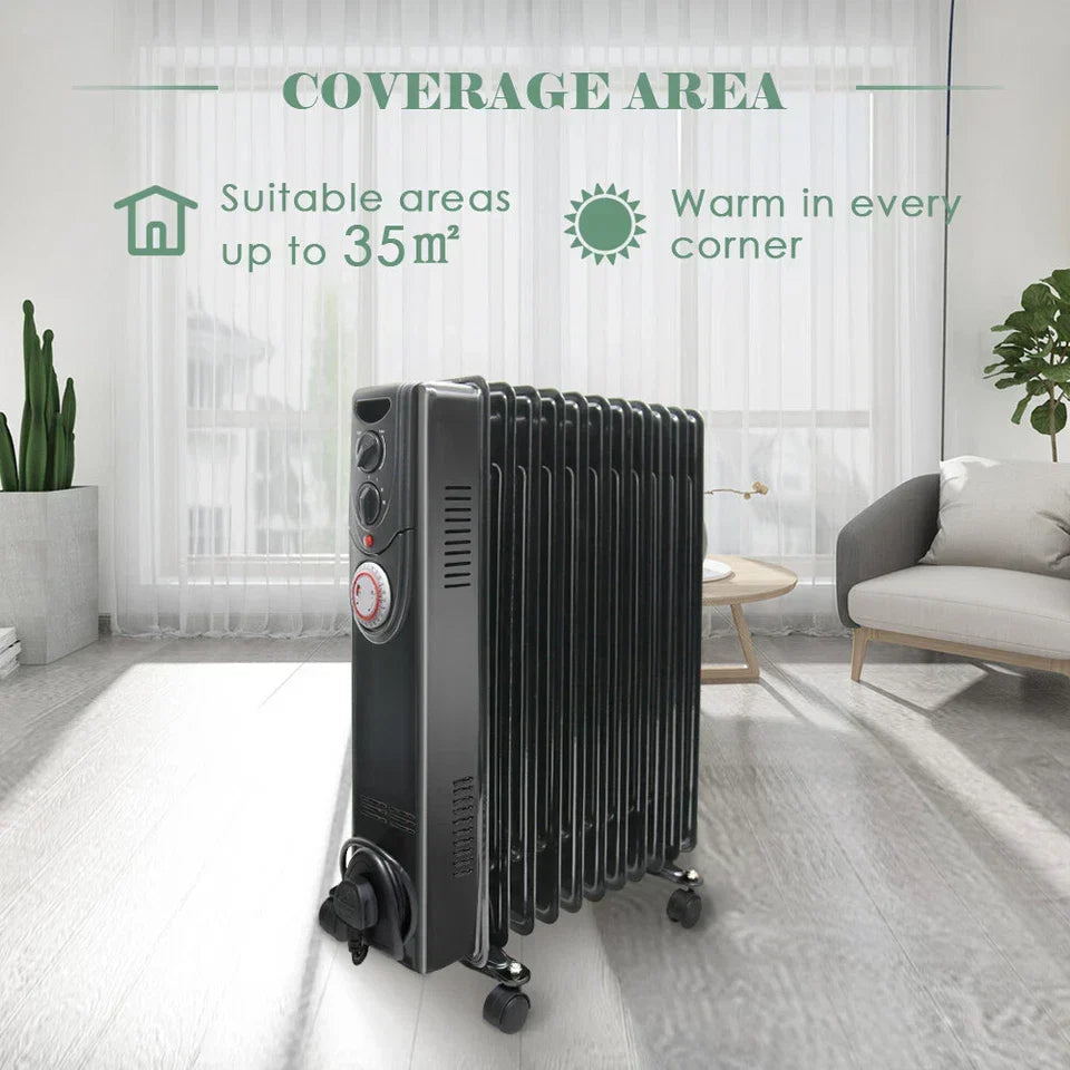 Oil Filled Radiator Portable Electric Heater Thermostat 6 7 9 11 Fin White Black — alternate product view 2