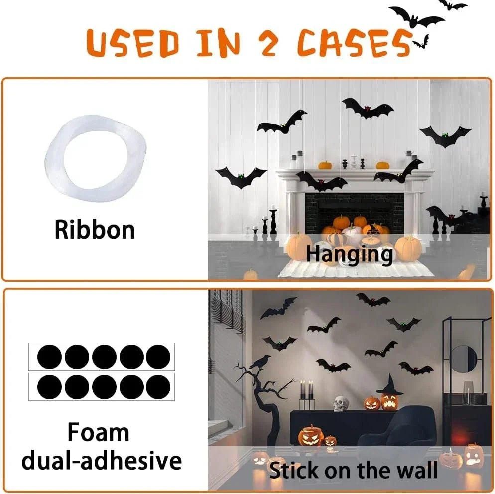12PCS Halloween Hanging Bats, Halloween Flying Bat Hanging Decorations — alternate product view 6