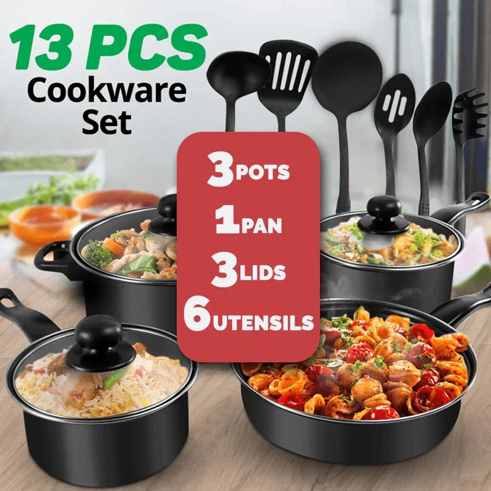 13pcs Cookware Set Pan Pot Non Stick Saucepans Frying Pan Cookware Set Glass Lid — alternate product view 4