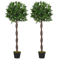 Set Of 2 120cm(4ft) Artificial Bay Laurel Topiary Trees w/ Pot Fake — on a clean white background