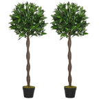 Set Of 2 120cm(4ft) Artificial Bay Laurel Topiary Trees w/ Pot Fake — on a clean white background