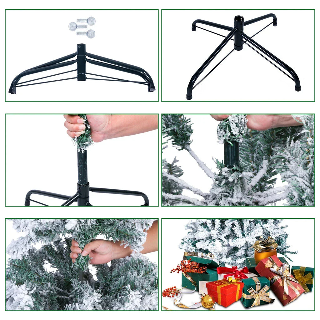 5/6FT Snow Flocked Christmas Tree Bushy Branch Xmas Home Decoration In&Outdoor — alternate product view 4