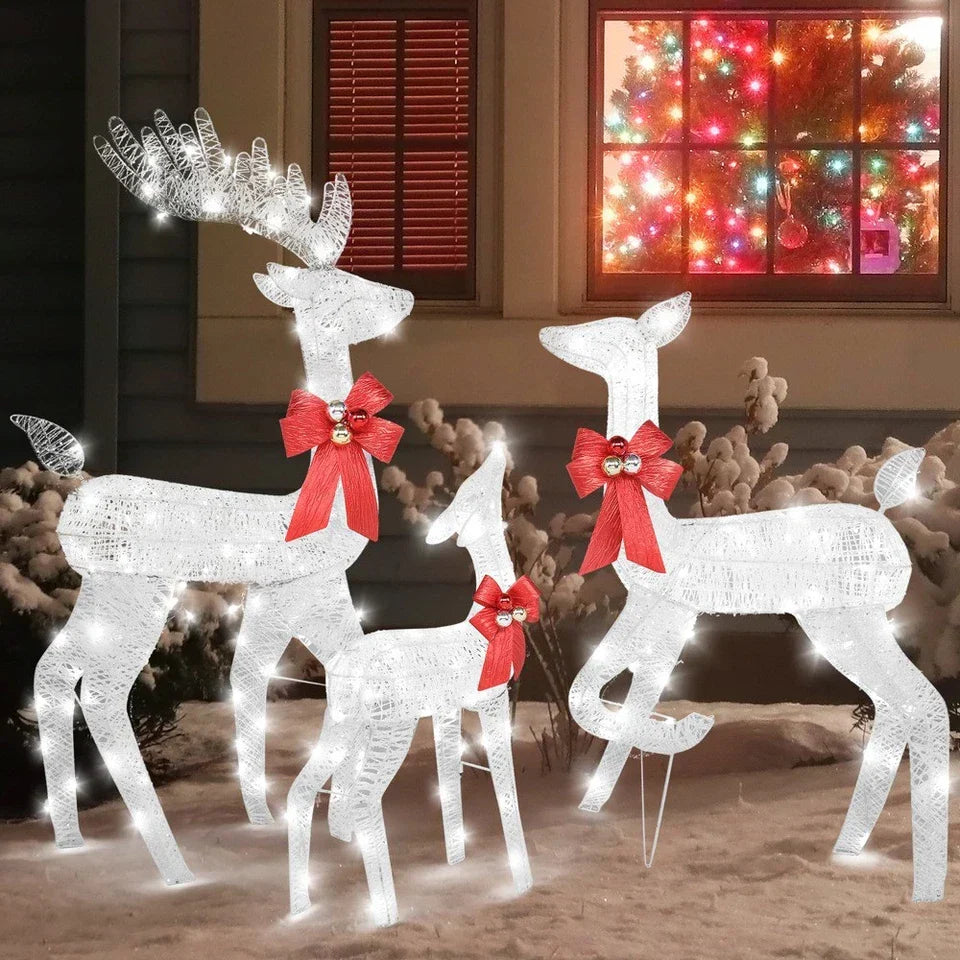 Set of 3 Light Up Reindeer Family Outdoor Christmas Decoration White Wire LED — alternate product view 2