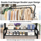 Double-Rail Clothes Rack with Shoe Shelf — Black or White — alternate product view 10