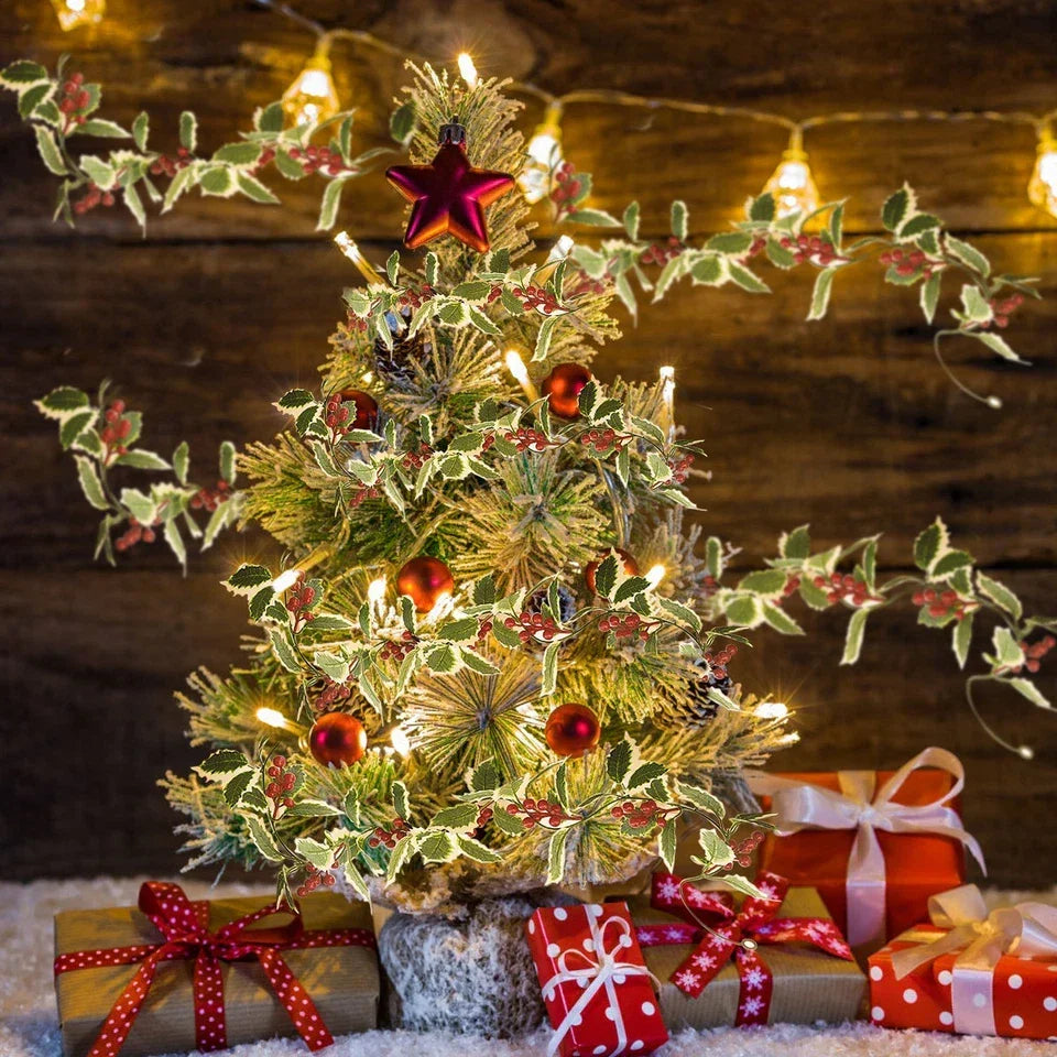 2M Christmas Garland Holly Leaf Red Berries Winter Fireplace Hanging Party Decor — alternate product view 2